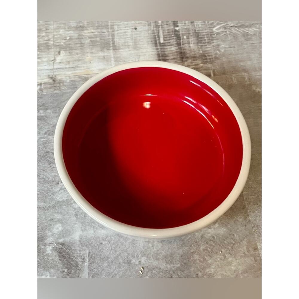 "SPOILED" Rae Dunn Ceramic Pet Bowl - Red Interior, White Exterior - Picture 3 of 4
